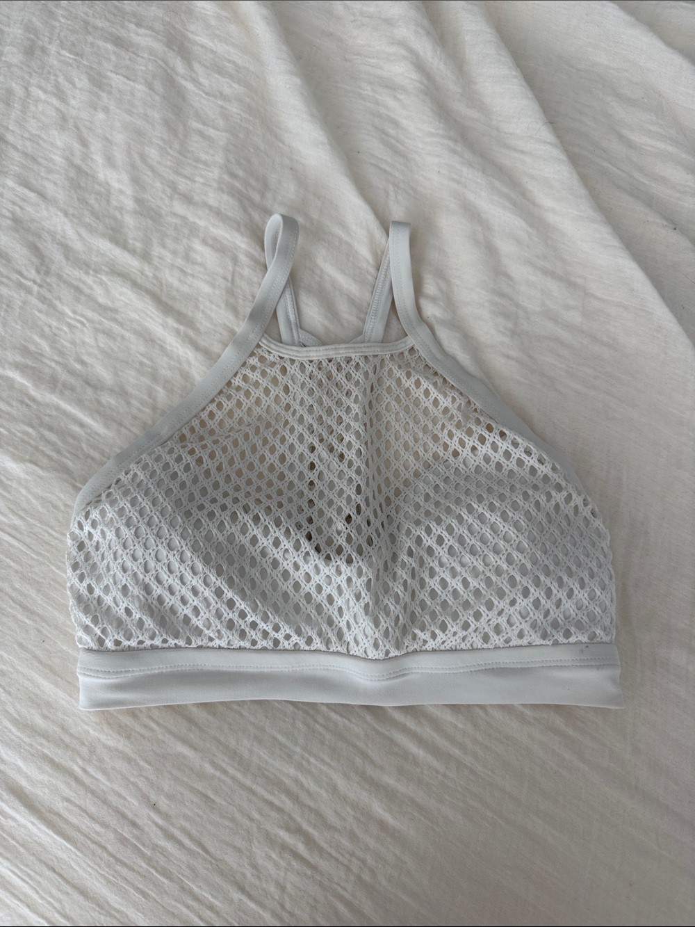 Robin Piccone White Mesh High-Neck Bikini Top